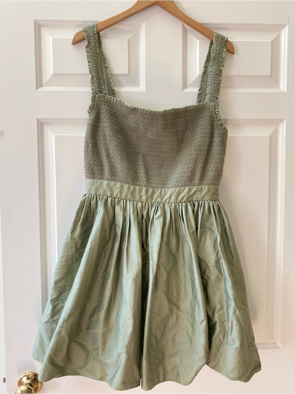 Alice + Olivia Mini Dress Size 10 Green Smocked Cotton-Blend Homecoming Dress